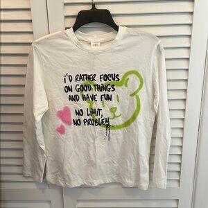 Zara White Kids Long Sleeve Shirt with Green and Pink Accents